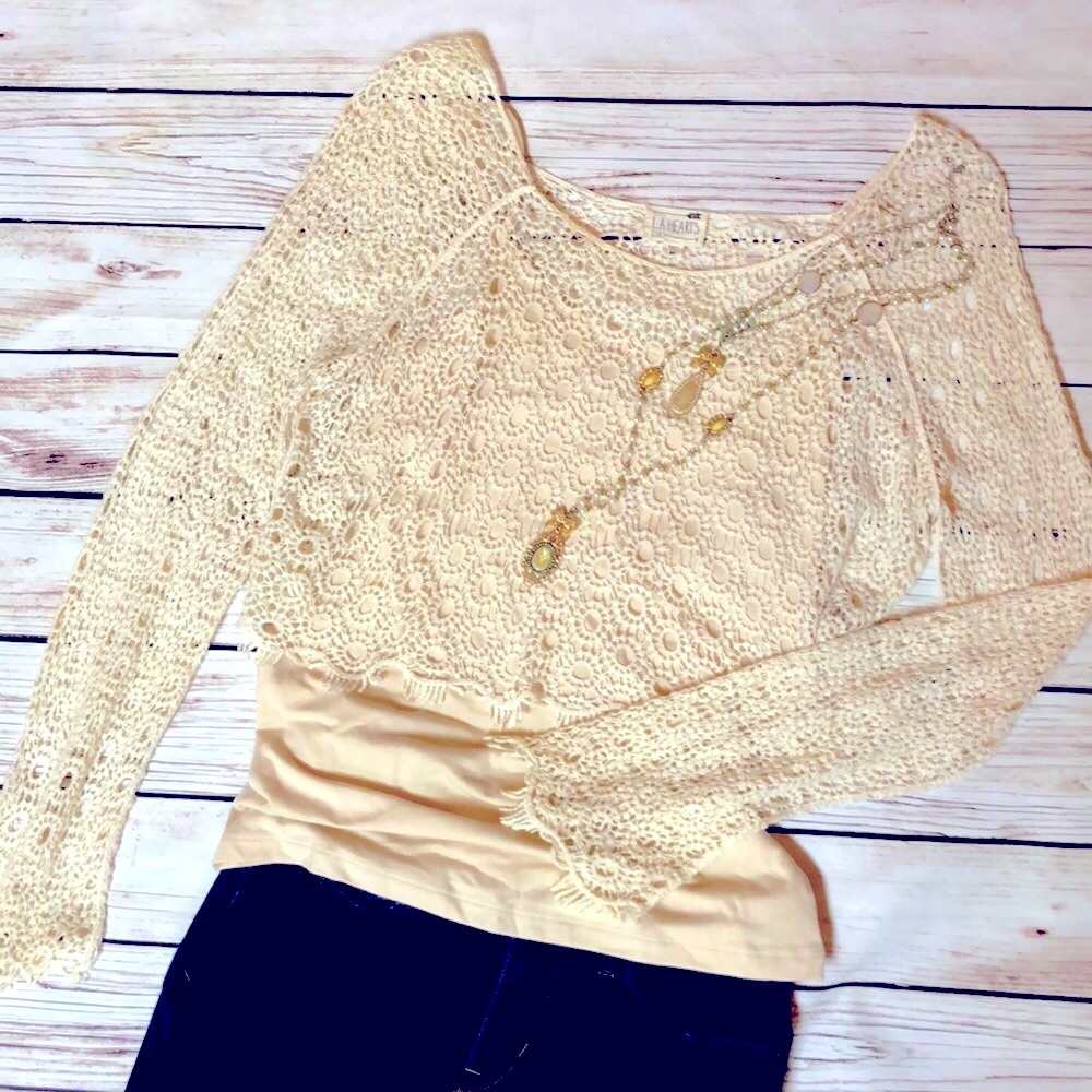 La Hearts Crochet Pullover Top Sweater